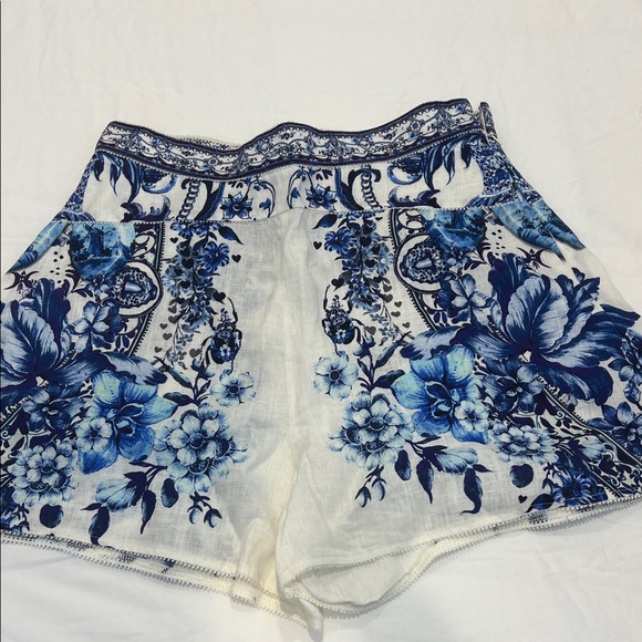 Camilla Blue and White Floral High Waist Shorts